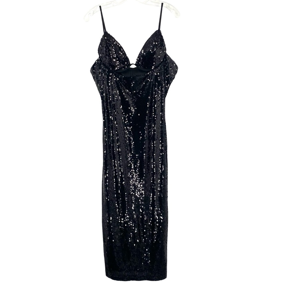 Boohoo Black Sequin Bodycon Midi Dress New Size 14